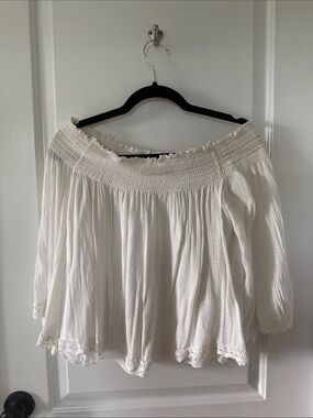 Off-Shoulder White Peasant Blouse - Women Tops